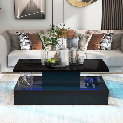 Modern Coffee Table with LED Lights 16 Colors 4 Lighting Modes Console Media Cabinet Entertainment Center for Living Room Dining Room Bedroom