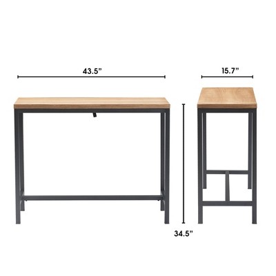 Light Oak and Black Metal Console Table with Storage