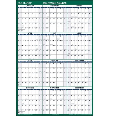 AT-A-GLANCE 2022 48.5" x 32.5" Yearly Calendar White/Green PM310-28-22