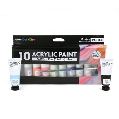 10ct Acrylic Paint Set with Brush Pastel - FLOMO