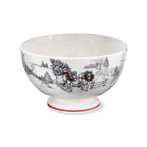 tag "Farmhouse Christmas" Collection Earthenware White Pedestal Bowl Featuring Farm House Winter Scene 10.0L x 10.0W x 6.1H in. - 1 of 4