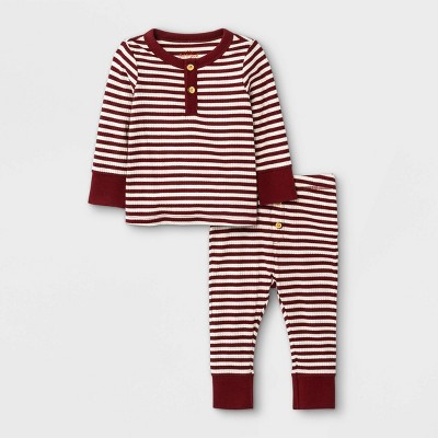 Image of Baby Boys' 2pc Rib Striped Henley Top & Bottom Set - Cat & Jack™ Maroon 3-6M