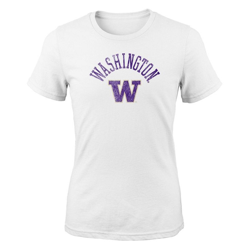 NCAA Washington Huskies Girls&#39; White Crew Neck T-Shirt, 1 of 2