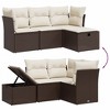 vidaXL 4 Piece Patio Sofa Set with Cushions Brown and Cream Poly Rattan - Without Storage - 3 of 4