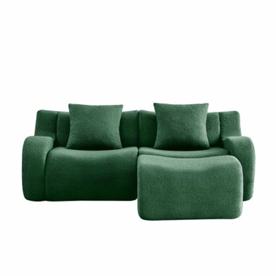Aukfa Modular Teddy Fabric Sofa,Convertible Modular Sectional Sofa Set with 2 Ottomans, 2-Seats Soft Boneless Design for Living Room