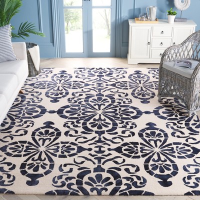 Ivory Navy Hand-Tufted Wool 8' x 10' Rectangular Area Rug