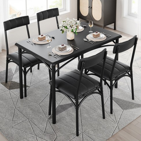 Dining Table Set Kitchen Table And 4 Upholstered Chairs Rectangular Dining Room Table Set For Small Space Apartment Studio Home Rustic Black Target