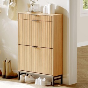 Narrow Shoe Storage Organizer with 2 Flip Drawers & Top Drawer – Farmhouse Freestanding Hidden Shoe Rack Cabinet for Entryway, Hallway - 1 of 4
