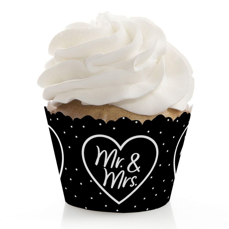Big Dot of Happiness Mr. and Mrs. - Black and White Wedding or Bridal Shower Decorations - Party Cupcake Wrappers - Set of 12, 1 of 5