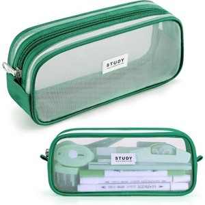 Fmeida Grid Mesh Pencil Case Large Capacity Pencil Case Big Pencil Pouch With Zipper Simple Stationery Bag Black - 1 of 4