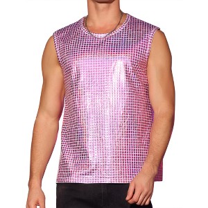Lars Amadeus Men's Nightclub Party Club Metallic Shining Sleeveless Tank Top - 1 of 4