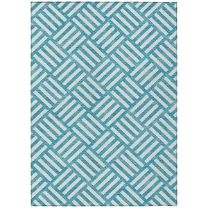 Teal Blue And Ivory Geometric Washable Indoor Outdoor Area Rug - 1 of 4