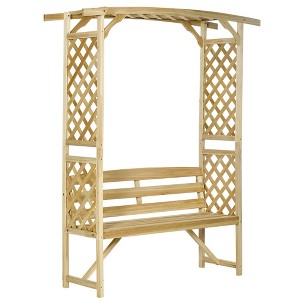 Outsunny Patio Garden Bench Arbor Arch with Pergola and 2 Trellises, 3 Seat Natural Wooden Outdoor Bench for Grape Vines & Climbing Plants - 1 of 4