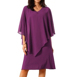 INSPIRE CHIC Women's Chiffon Cape Overlay Bodycon 3/4 Sleeve V Neck Pencil Dress - 1 of 4
