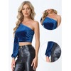 Allegra K Women's One Shoulder Long Sleeve Cut-Out Crop Velvet Top - 2 of 4