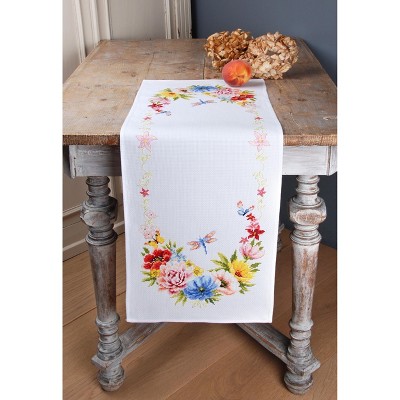 Vervaco Counted Cross Stitch Table Runner Kit 12.8"X33.6"-Colourful Flowers (11 Count)