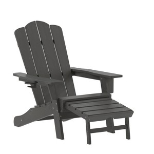 Flash Furniture Newport HDPE Adirondack Chair with Cup Holder and Pull Out Ottoman, All-Weather HDPE Indoor/Outdoor Lounge Chair - 1 of 4