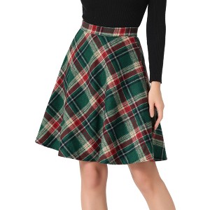 INSPIRE CHIC Women's Christmas Plaids Vintage Tartan Elastic Waist Knee Length A-Line Skirt - 1 of 4