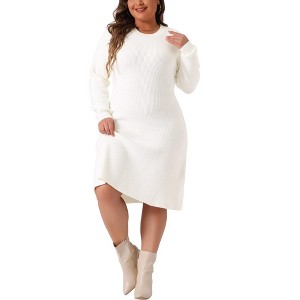 Agnes Orinda Women's Plus Size Crew Neck Long Sleeve Fall Fashion Knit Midi Pullover Sweater Dresses - 1 of 4