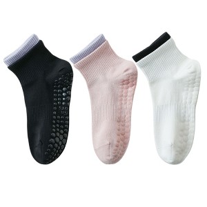 Anna-Kaci Women's 3-Pair Set Short Ankle Grip Socks with Ribbed Cuffs Cushioned Soles and Anti-Slip Bottom for Walking or Yoga - 1 of 4