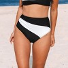 Women's Vibrant Fuchsia/Black Colorblocked Panels High-Waisted Bikini Bottoms - Cupshe - 2 of 4