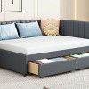 Full Size Upholstered Daybed with Storage Drawers and Backrest, Linen Sofa Bed for Bedroom or Guest Room-Baofuwish - 3 of 4