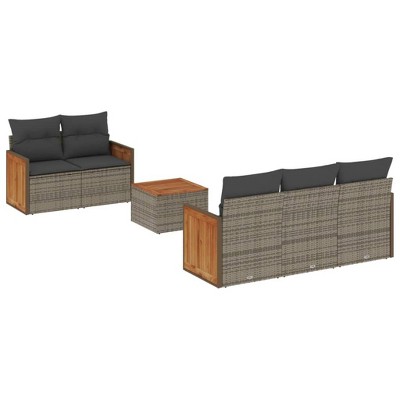 vidaXL 6 Piece Patio Sofa Set with Cushions - Gray Poly Rattan