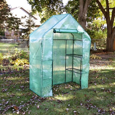 Green 37" Portable Walk-In Greenhouse with Iron Frame and Shelves