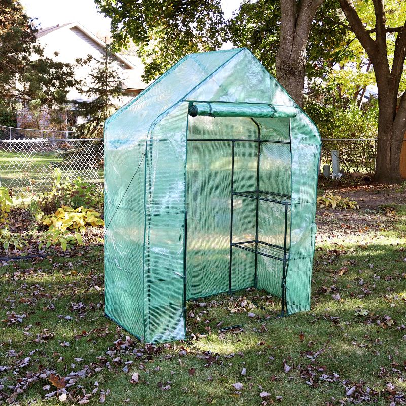 Sunnydaze Outdoor Portable Tiered Growing Rack Deluxe Walk-In Greenhouse with Roll-Up Door - 4 Shelves - Green, 5 of 15