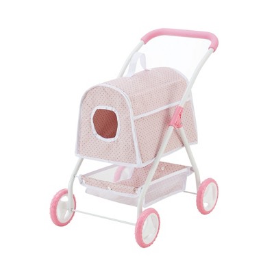 Olivia's Little World Polka Dot Princess 2-in-1 Pretend Pet Stroller & Carrier, Pink/Gray