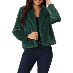 Seta T Women's Fashion Long Sleeve Faux Fur Fluffy Notch Lapel Cropped Jacket - 1 of 4