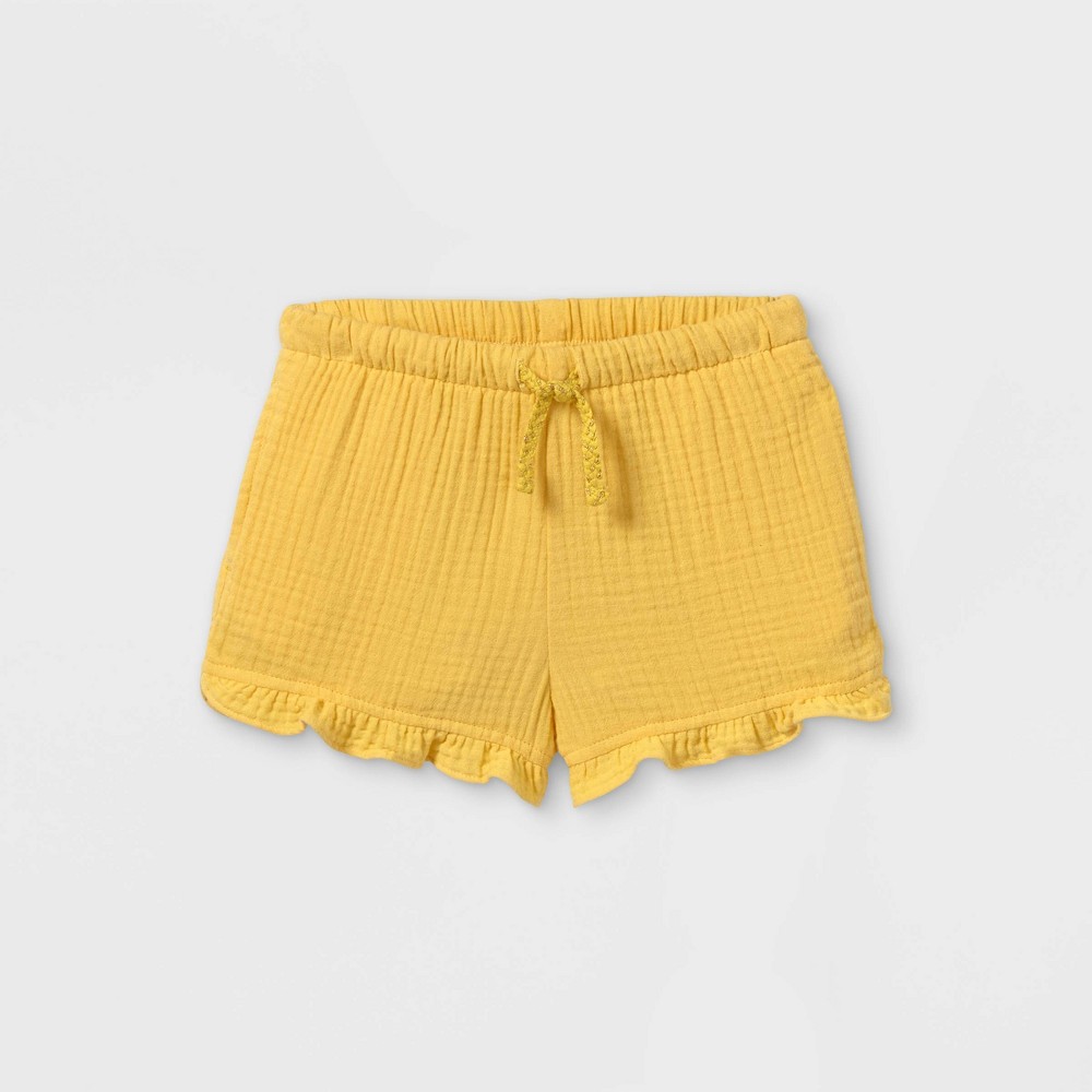 size 4T Toddler Girls' Ruffle Pull-On Shorts - Cat & Jack Light Mustard 4T, Light Yellow