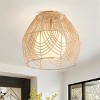Dewdrop Boho Rattan Ceiling Light Natural Wicker 1 Light Flush Mount With Frosted Glass ETL For Living Room - 3 of 4