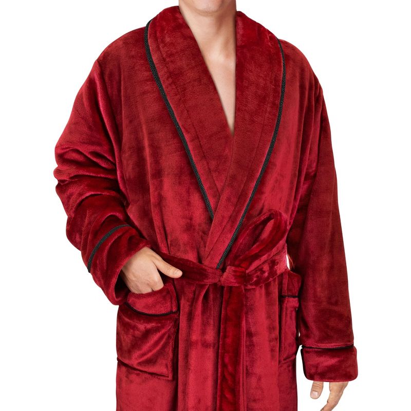 PAVILIA Mens Soft Robe, Plush Warm Bathrobe for Men, Long Spa Fleece Flannel with Shawl Collar, Pockets, Trim Piping, 3 of 8