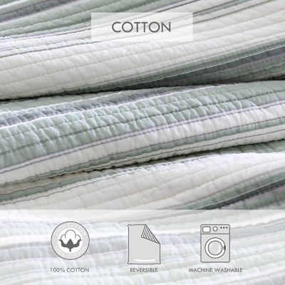 Fresno Green Cotton Reversible Full Quilt Set