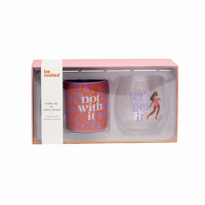 Be Rooted Not Worth It & Let's Get It Mug and Wine Gift Set