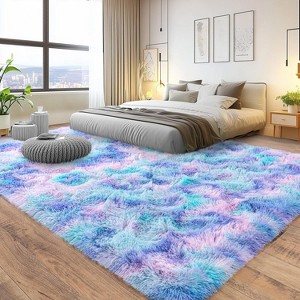 5x7ft Soft Fluffy Rainbow Area Rug, Non-Slip Shag Carpet for Living Room Bedroom, Plush Rug for Home Dorm Decor - 1 of 4