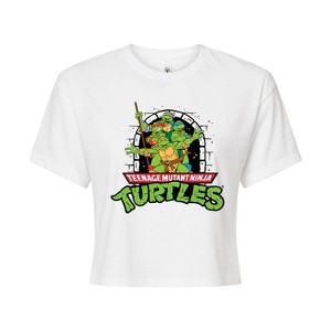 Women's - Teenage Mutant Ninja Turtles - Logo Character Group Cropped Graphic T-Shirt - 1 of 4