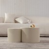 Vynxaria Series 30 in. Beige Cream Round Wooden End Table with Handcrafted Relief and Sturdy Pedestal - 2 of 4