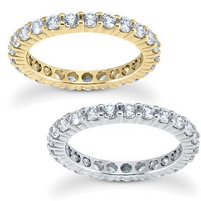 Pompeii3 1 CT Diamond Eternity Ring 14K White & Yellow Gold
