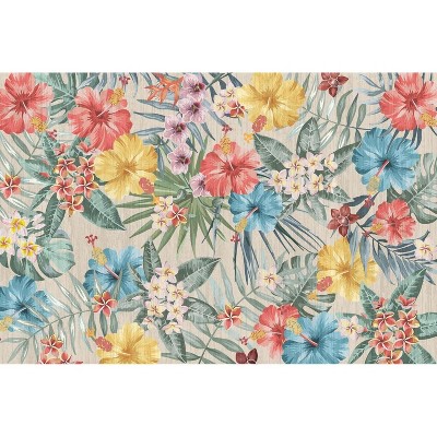 Machine Washable Vintage Floral Rug - Stain Resistant, Non-Slip Low Pile Soft Faux Wool Area Rug for Bedroom, Dining Room, Kitchen, Nursery, Office