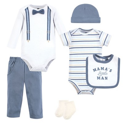 Hudson Baby Infant Boy Cotton Layette Set, Blue Suspenders