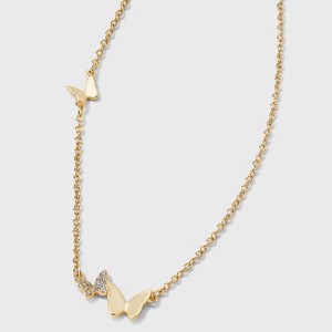 14K Gold Dipped Cubic Zirconia Triple Butterfly Station Necklace - Gold - 1 of 4