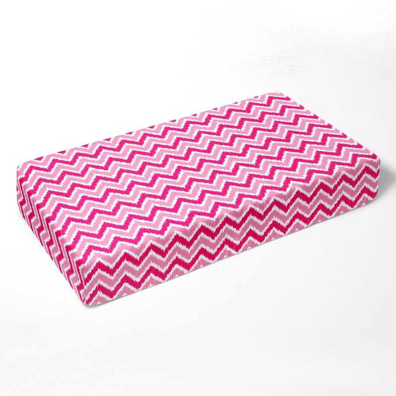 Bacati - Chevron Ikat Pink Fuschia 100 percent Cotton Universal Baby US Standard Crib or Toddler Bed Fitted Sheet, 2 of 7