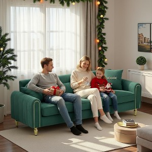 87.4'' Plush Fabric 3-Seater Sofa with High-Resilience Foam, Pocket Springs, Metal Legs, Plush Upholstery, and Modern Design - 1 of 4