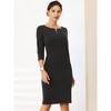 Hobemty Women's Work Zipper Neck Cross Waist-Lined 3/4 Sleeve Midi Pencil Dresses - 2 of 4