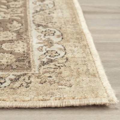 Warm Beige Floral Hand-Knotted Wool and Silk Square Rug