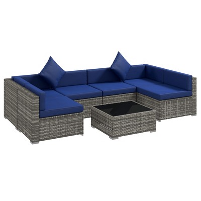 Outsunny 7-Piece Outdoor Patio Furniture Set with Modern Rattan Wicker, Perfect for Garden, Deck, and Backyard