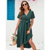 Women Cross V Neck Wrap Dress Lantern Short Maternity Dress Tie High Waist Dress A-Line Flowy Dress with Belt - 2 of 4