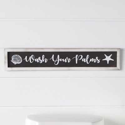 Lakeside Wash Your Palms Beach Accent Wall Hanging Sign for the Bathroom